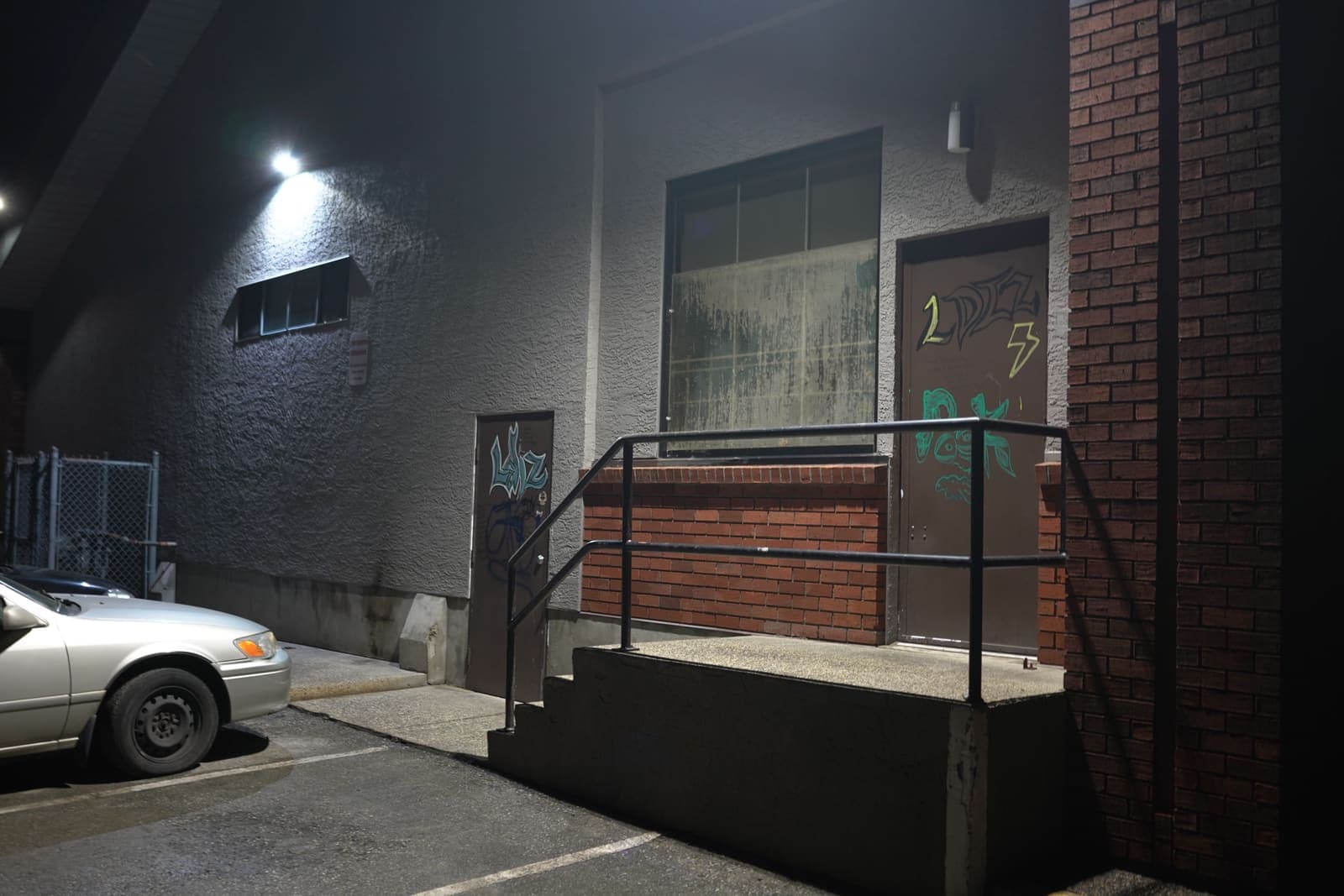 Commercial building entrance and steps after pressure washing