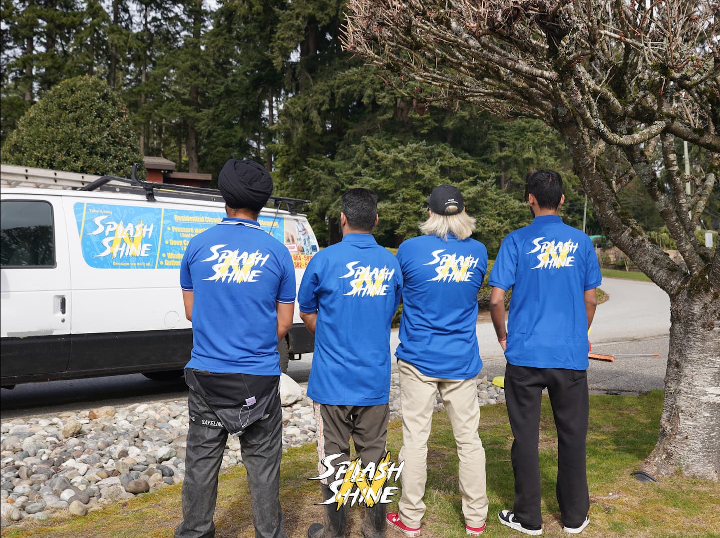 The Splash N Shine team with their service van at a job site in the Lower Mainland